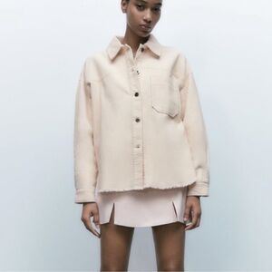 Zara EUC Corduroy Shirt Overshirt Jacket Shacket Size S Ecru Cream Button Down